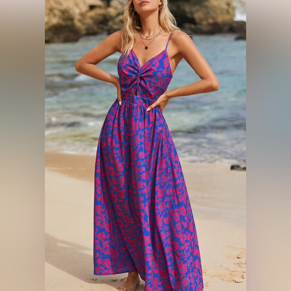 Floral print knotted v-neck maxi dress. Never worn. Brand new. Make an offer.